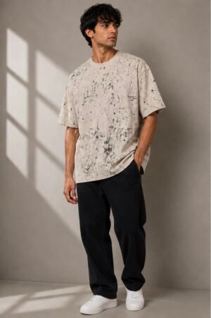 Acid Wash Oversized Tee - Stone Beige