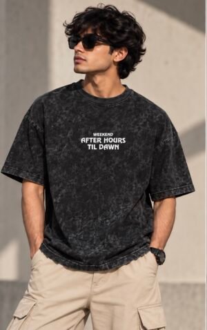 Midnight Graphic Oversized Tee – Charcoal Black Wash