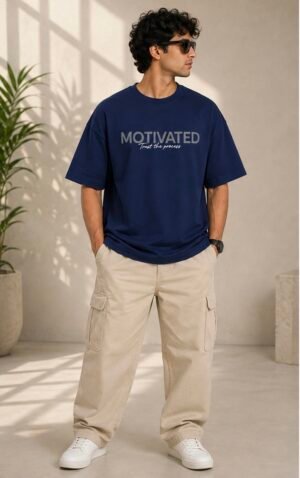 Motivated Oversized Tee - Navy Blue